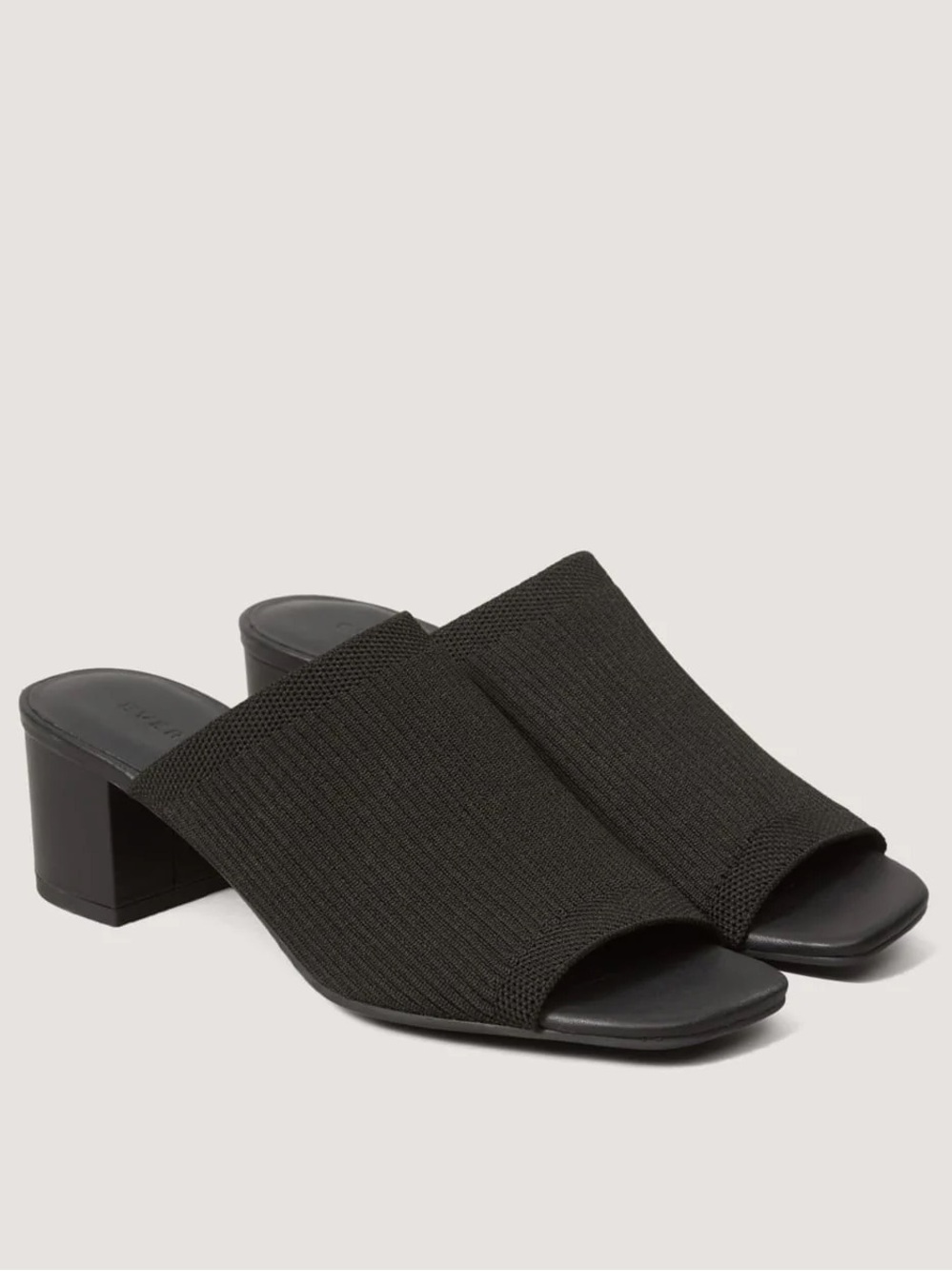 Everlane Black Knit Block Heel Mule Sandals Minimalist Leather -  Size 8